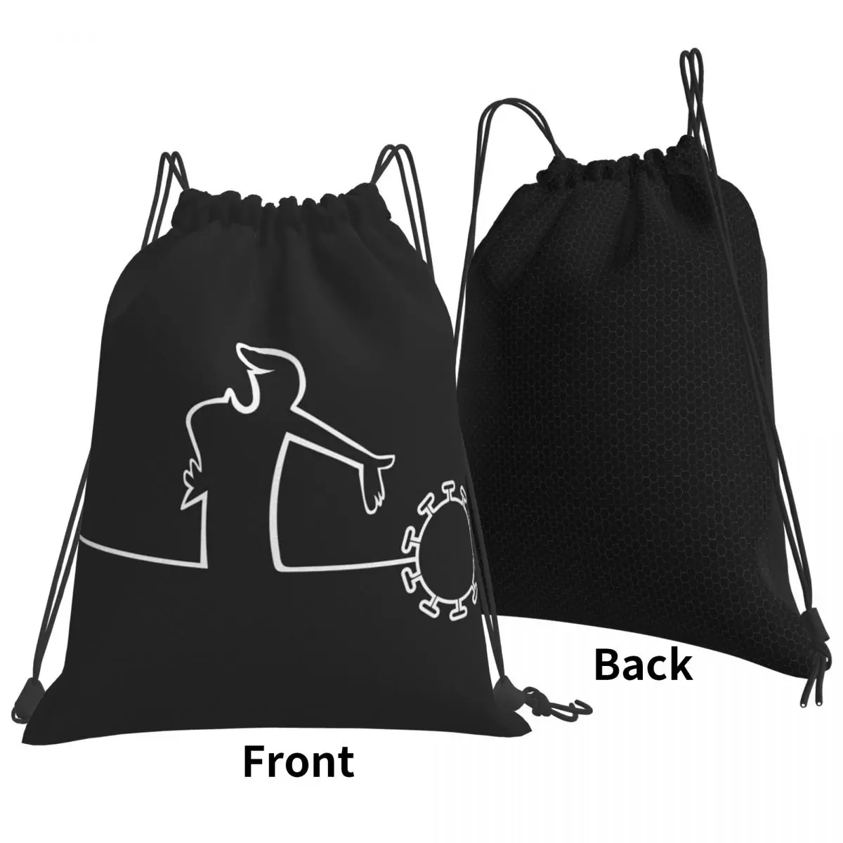 La Linea Covid WTF Humor Drawing Backpacks Portable Drawstring Bags Storage Bag Book Bags for Man Woman School