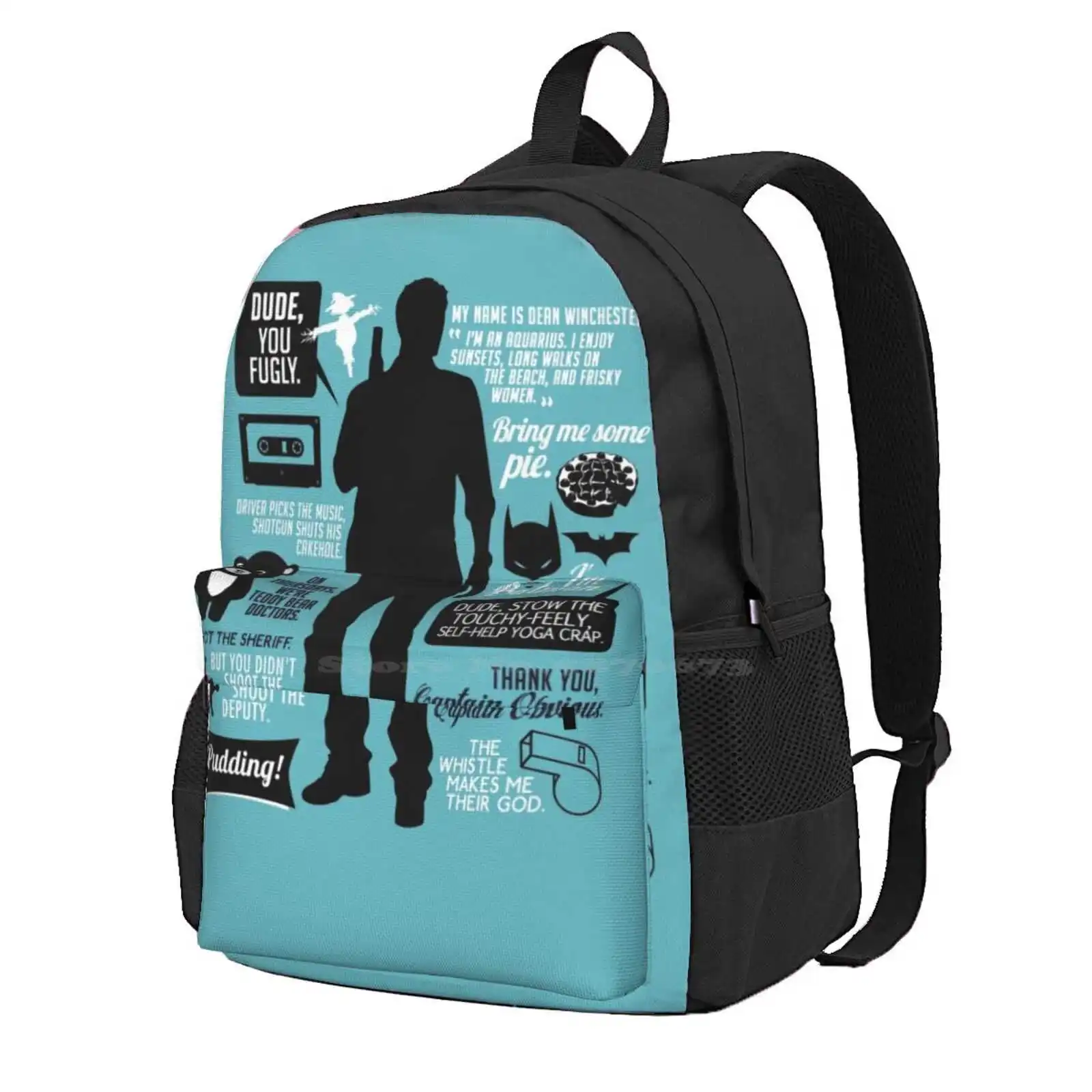 Dean Winchester Quotes Hot Sale Schoolbag Backpack Fashion Bags Supernatural Spn Dean Winchester Jensen Ackles