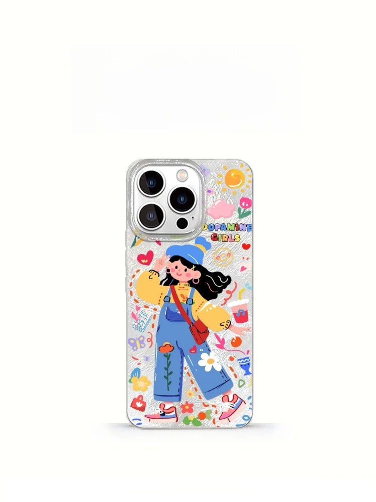 

Cartoon Girl Phone Case for 16 pro Max Full Cover Anti-Fall Personality Chain Design Cute Creative Protective