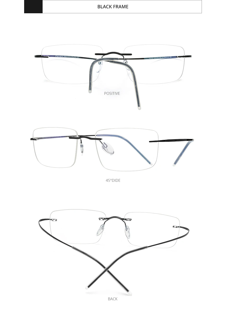 FONEX Randlose Titanbrille für Herren, Markendesign, rahmenlose Brillen für Damen, hochwertige, ultraleichte japanische Brillen 85707 – Detail 9