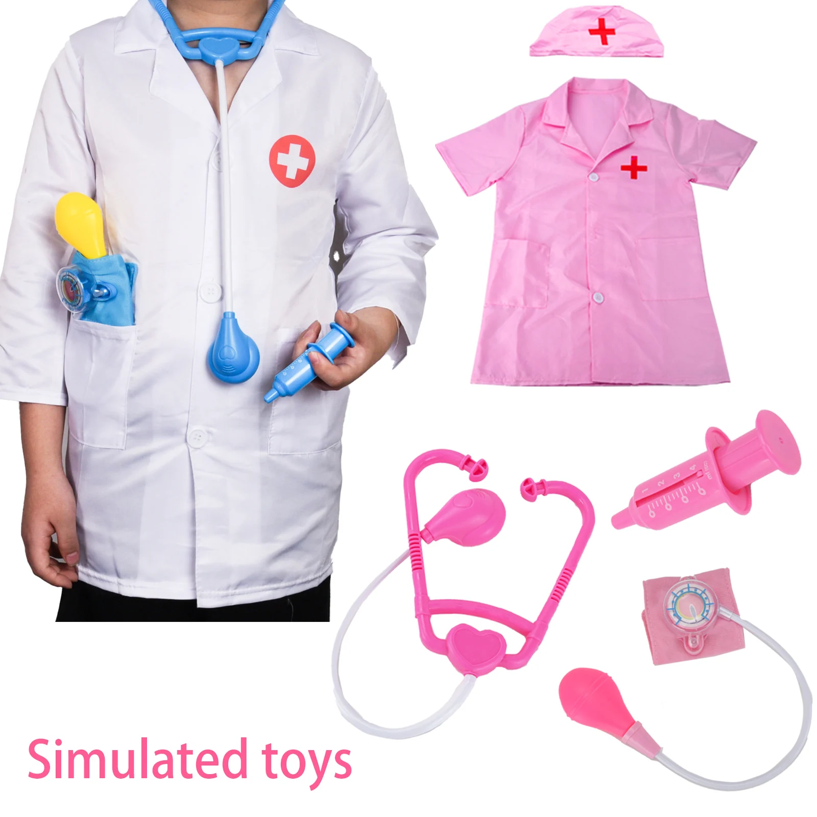 Children'S Family Doctor Suit Short/ Long Sleeved Stethoscope Syringe Nurse Role-Playing Simulation Blood Pressure Monito Toys