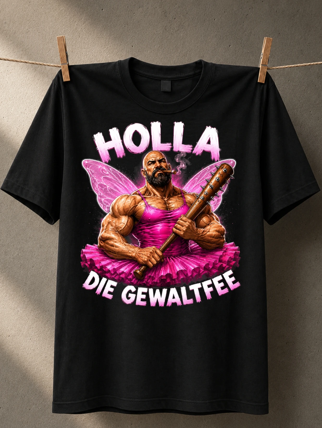 HOLLA DIE GEWALTFEE close up powerful fairy in pink tutu and wings gripping a club with tough  Unisex All T-Shirt