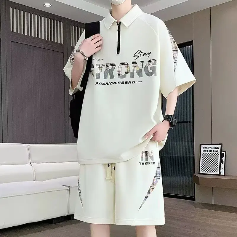 S-6XL Summer Loose Men\'s Tracksuit Japan Casual Sports Suit Breathable T-shirts Shorts 2 Piece Set High Street Men\'s Clothing