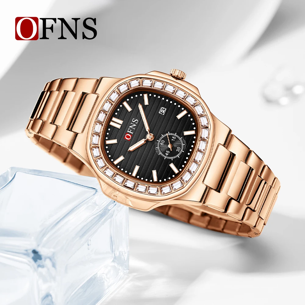OFNS ماركة 1521 1522 جديد ساعة كوارتز رجالية عادية مع الماس البطانة التقويم مقاوم للماء الأعمال موضة الاتجاه ساعة رجالي