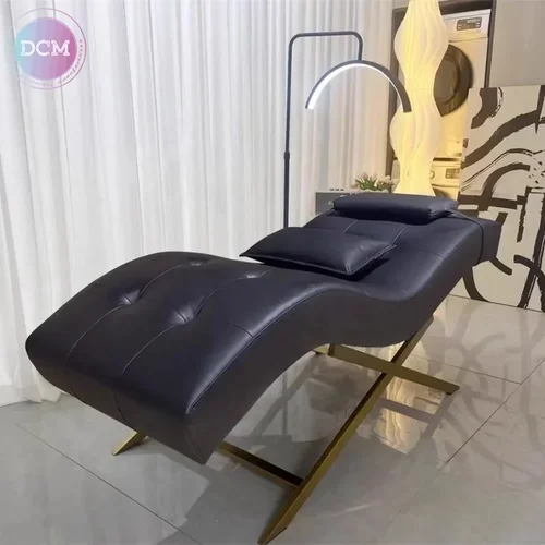 메모리폼 가죽 속눈썹 뷰티 침대, 커브 살롱, 럭셔리 블랙 및 골드, 속눈썹 익스텐션