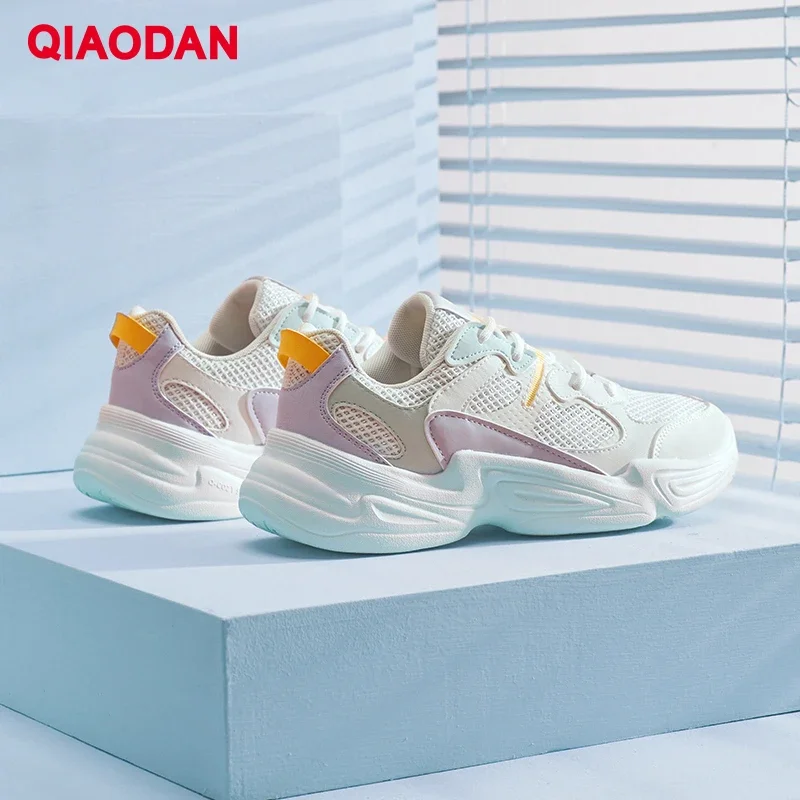 

QIAODAN Trendy Sports Shoes for Women 2024 Summer New White Mesh Breathable Lightweight Dad Shoes Casual Sneaker XM26220320