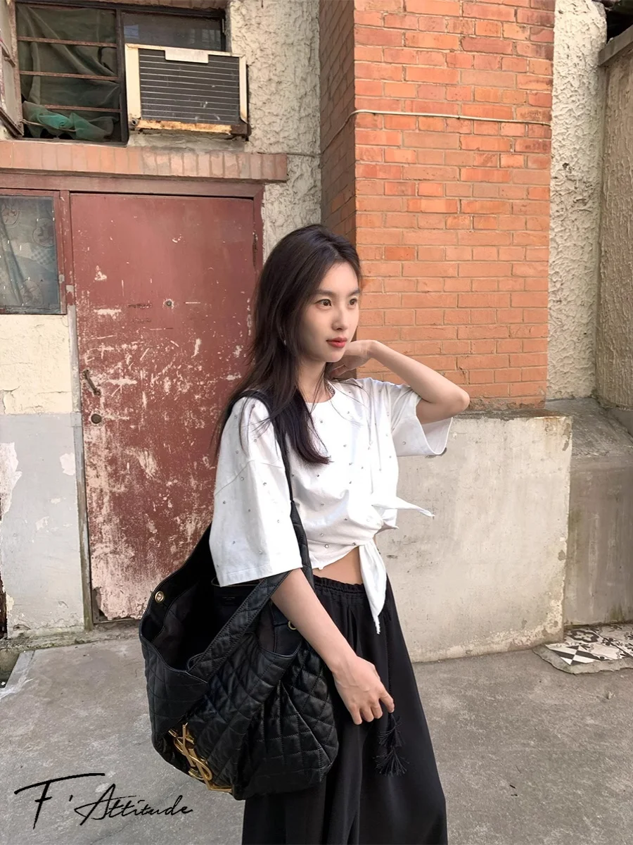 

Handmade Rhinestone T-irt Comfortable Cloud Cotton Casual Summer Top Knot Design Simple Sle Women's Faion Commute Sle