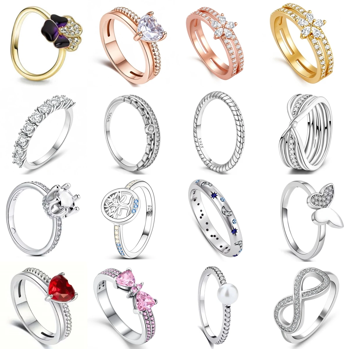 

925 Sterling Silver Ring For Women Butterfly Heart Flower Star Moon Zircon Design Jewelry For Valentine's Gift