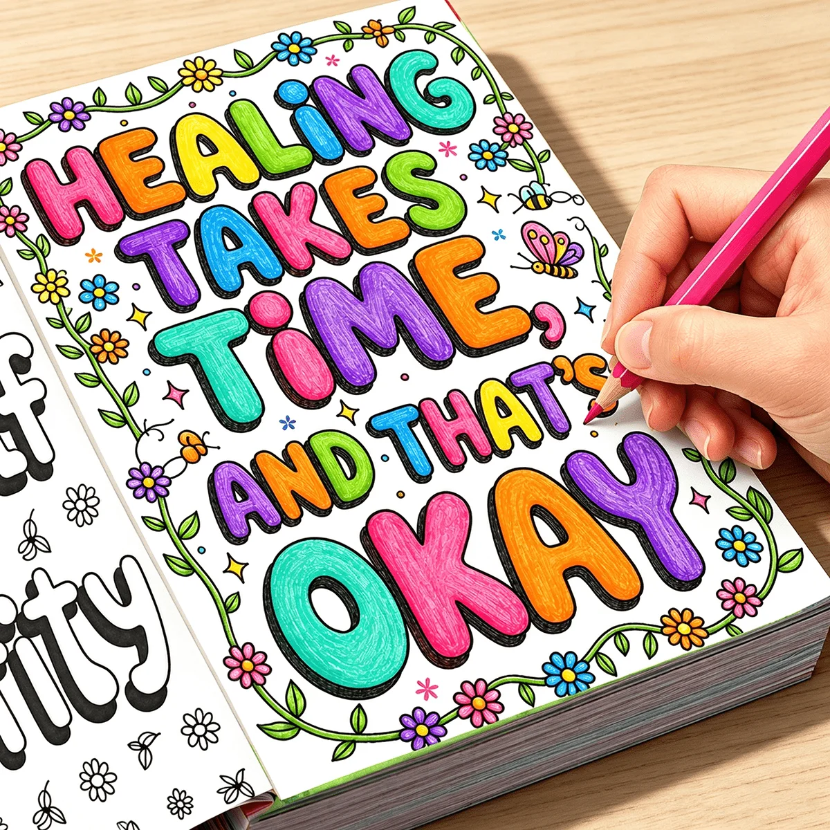 Adult Floral Mindfulness Coloring Book 24 Pages, Stress Relief Relaxing Art Activity Book for Calm & Focus