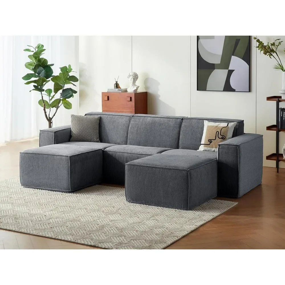 

105" Cloud Couch L Shaped 3-Seat Sofa with 2 Movable Ottomans, Corduroy Sectional Couches, Oversized Modular Sectional Sofas