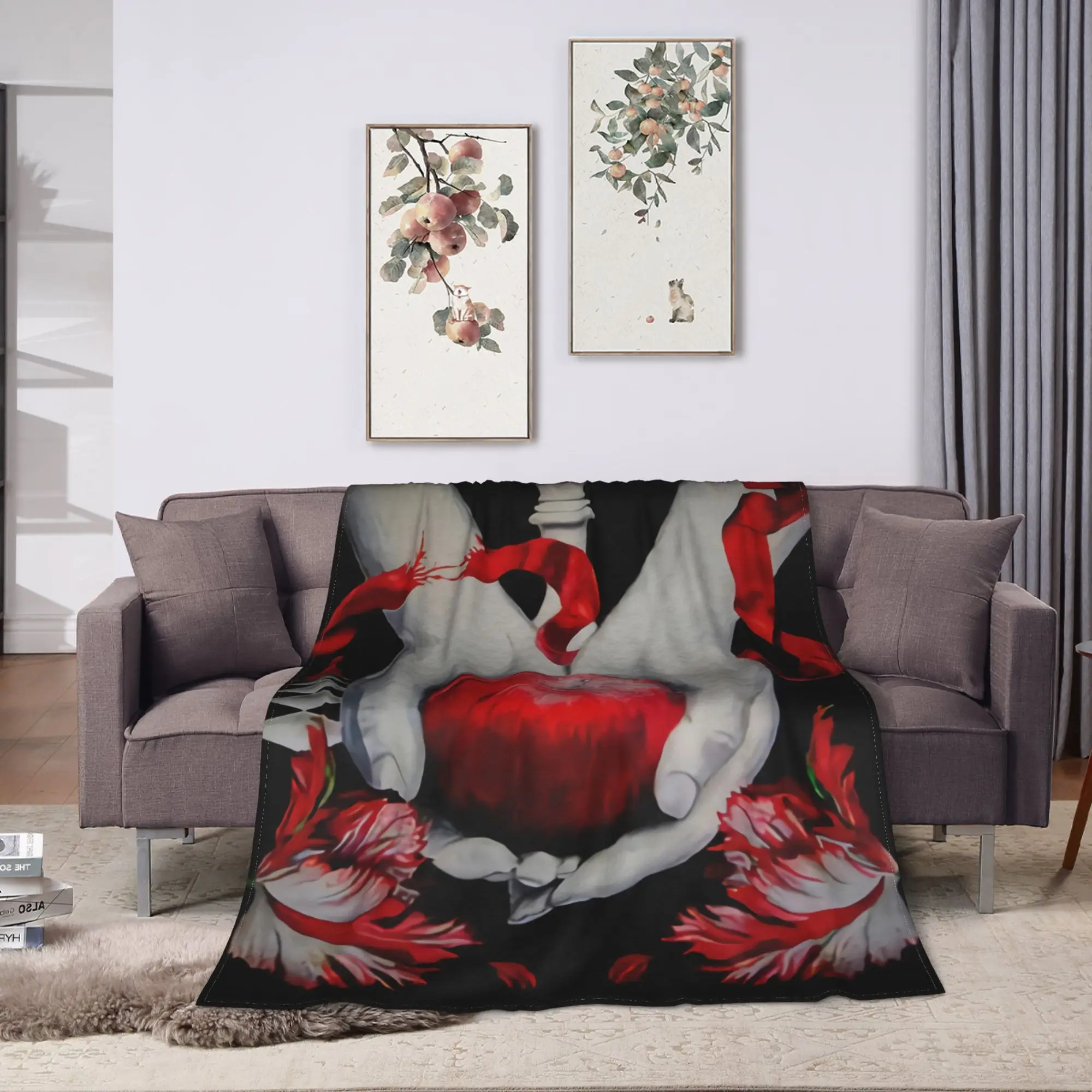 The Twilight Hands Holding Red Apple Flannel Blankets  Super Soft Bedding Throws for Bedroom Bedspread Sofa Bed Cover