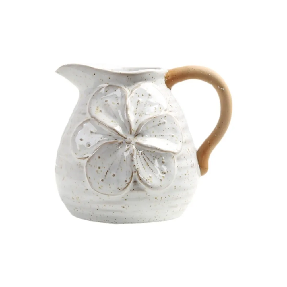 Floral Embossed Polka Dots Ceramic Vase Luxury Retro Tableware Racks with Handle Farmhouse Style Tableware Storage Jars