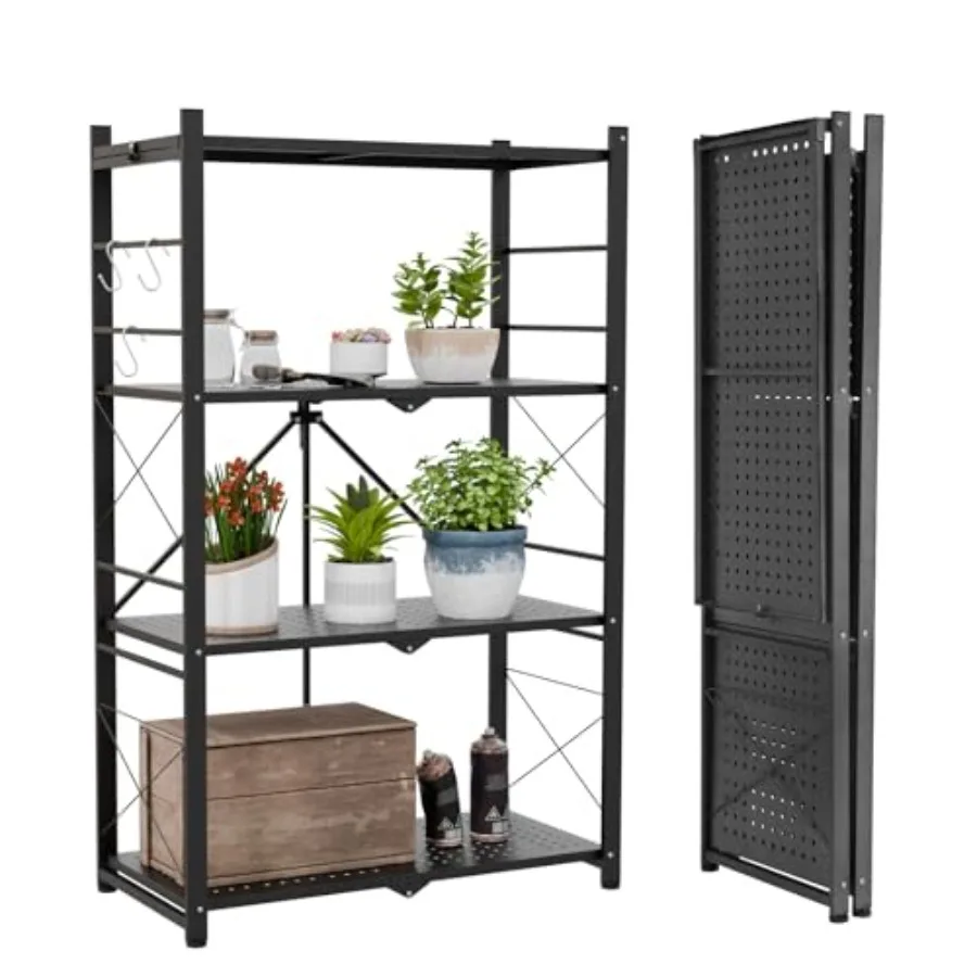 

Greenhouse plant stand, heavy duty black steel, 4-tier foldable shelving unit for multi-use storage, 28x14.6x44.7, 520 lbs capa