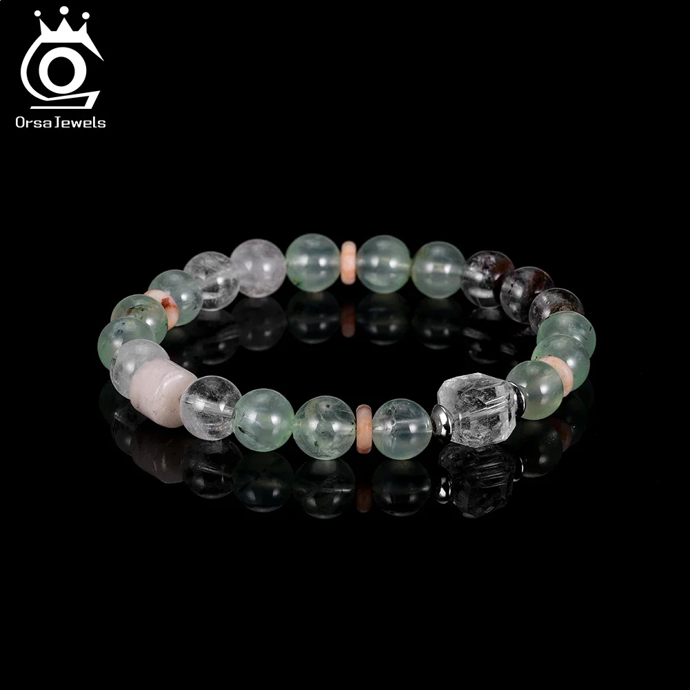 

ORSA JEWELS S925 Natural Turquoise Stone & Crystal Stretch Bracelet Healing Spiritual Crystal Beads Hand Jewelry Gift GMB85