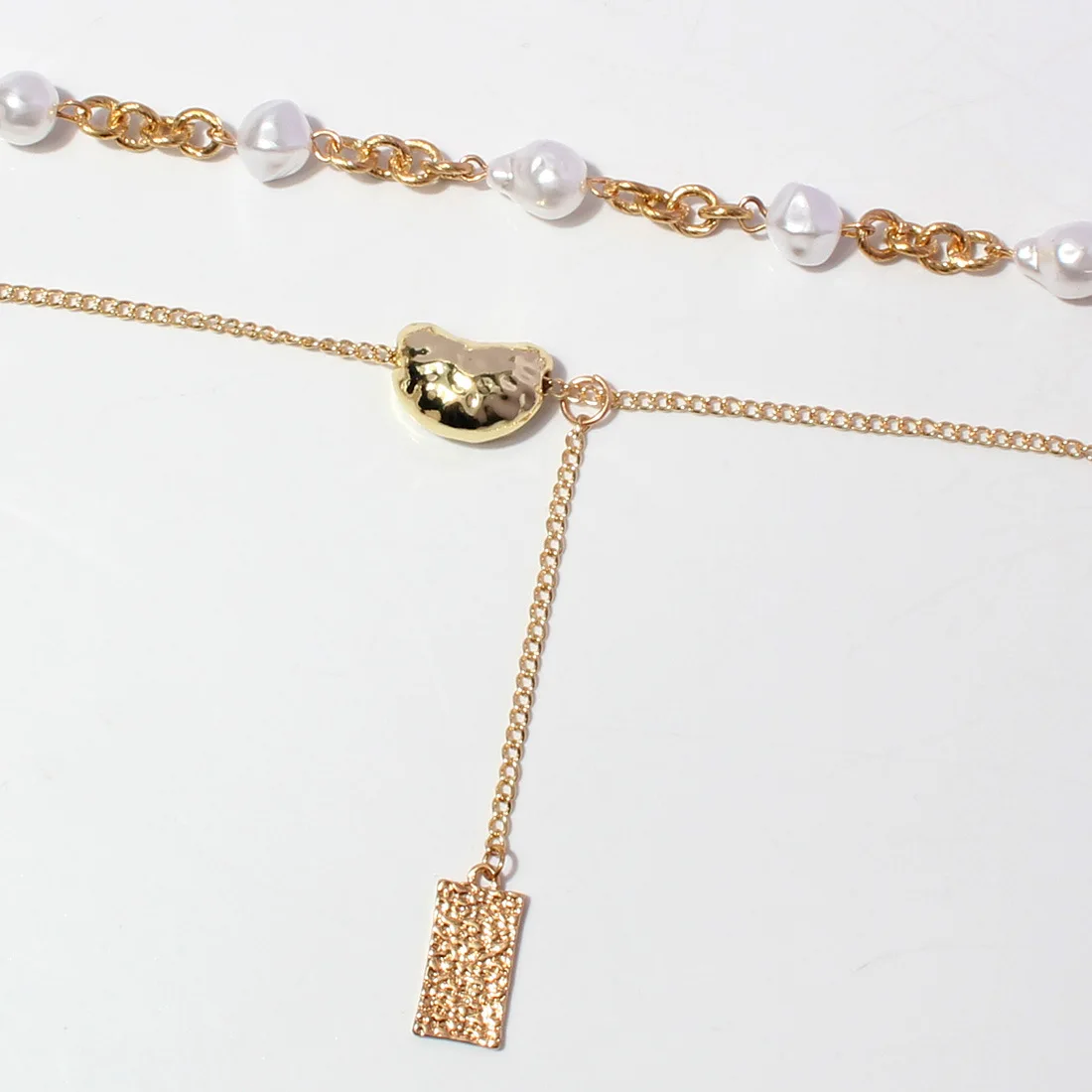 DIY accessories European and American cross-border jewelry, retro trend pearl fringed necklace, simple square pendant women's ne