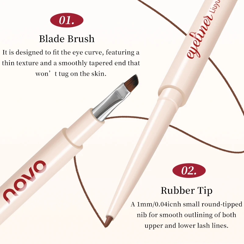 両端ジェルアイライナーペン（ペンシル＋細角ブラシ）、マット仕上げ＆シマー、長持ち、速乾性、防水