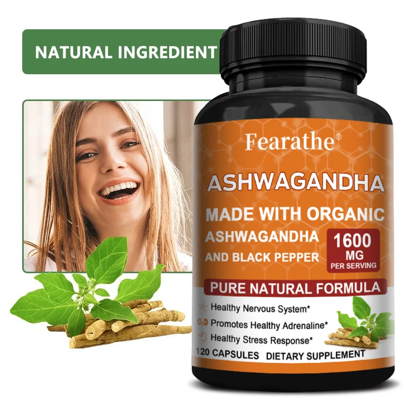 

Ashwagandha Extract Capsules - Black Pepper, Support Stress Relief, Mood Sleep Brain Function, Muscle Recovery & Immune Health
