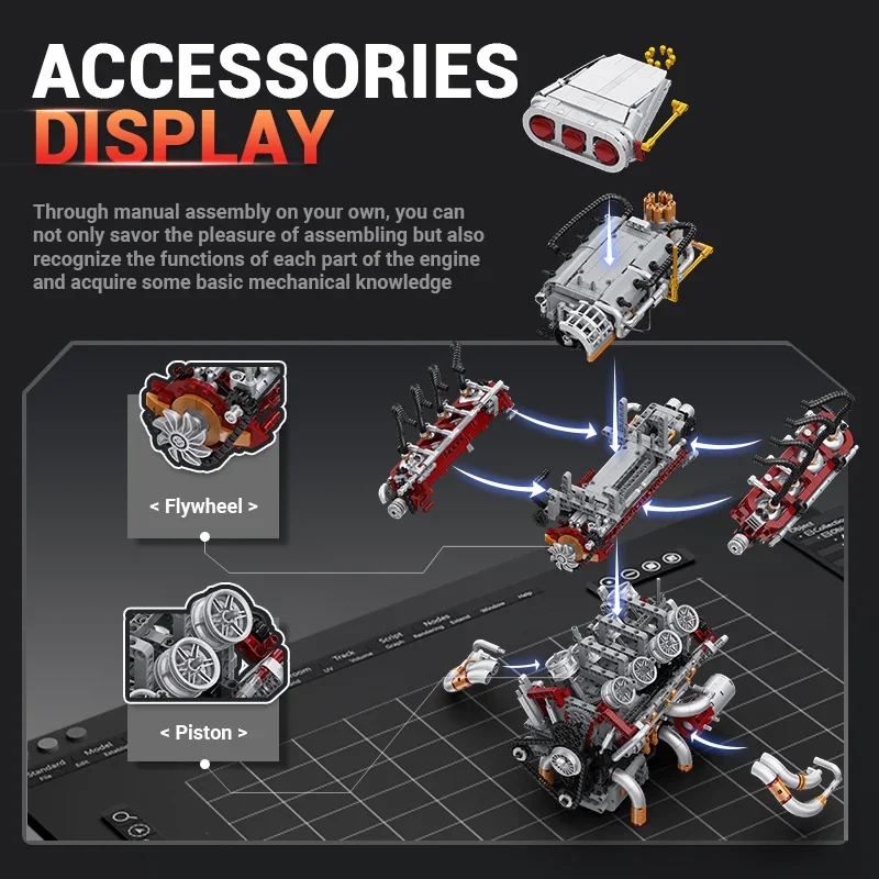 2347PCS V8 Engine Model Building Blocks Sets Simulated Gearbox Piston Linkage Assembly Bricks Toys Desktop Ornament For Gifts