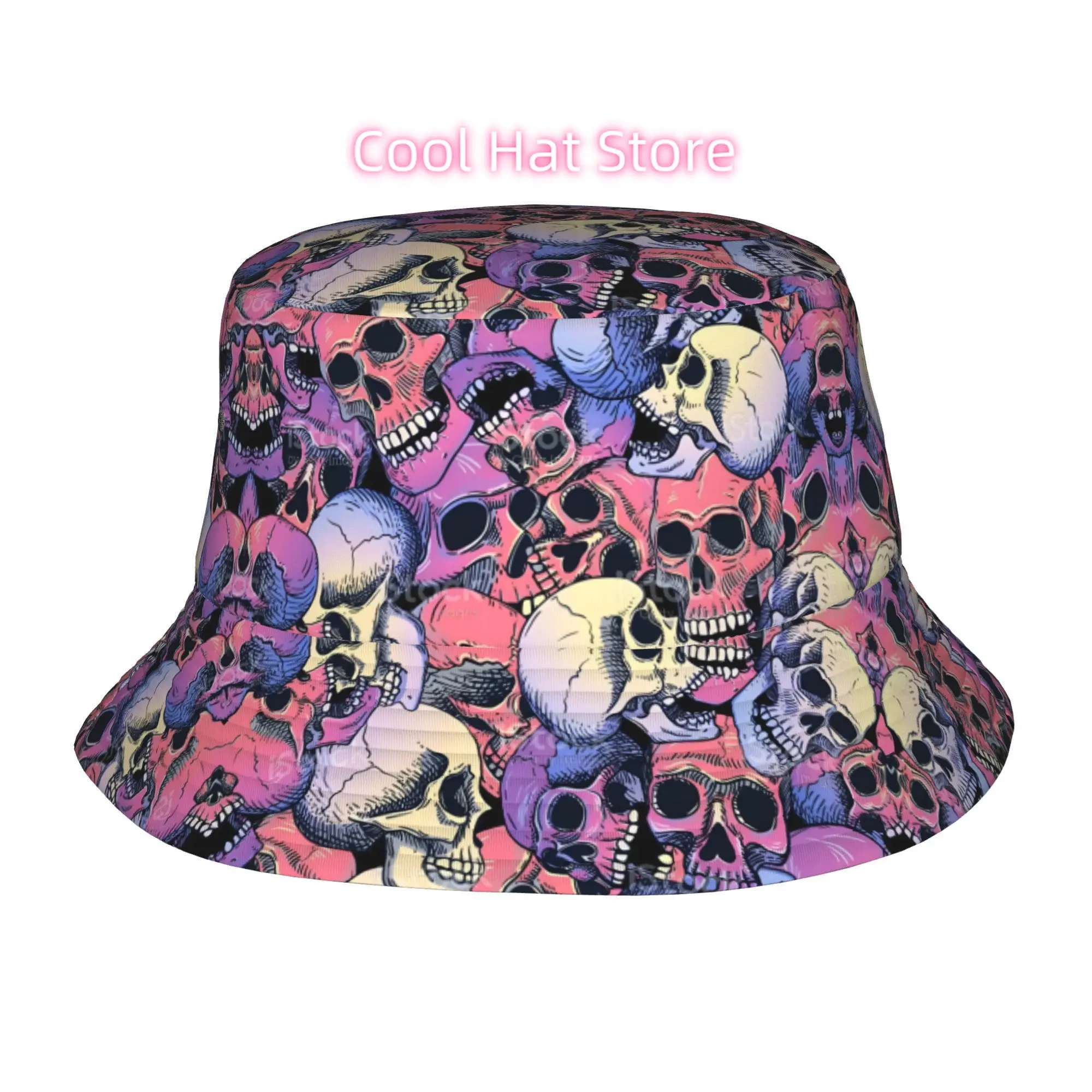 1pc of Skeleton-Printed Bucket Hats for Both Men And Women, Ideal for Outdoor Events, Beaches, And Festivals. These Lightweight