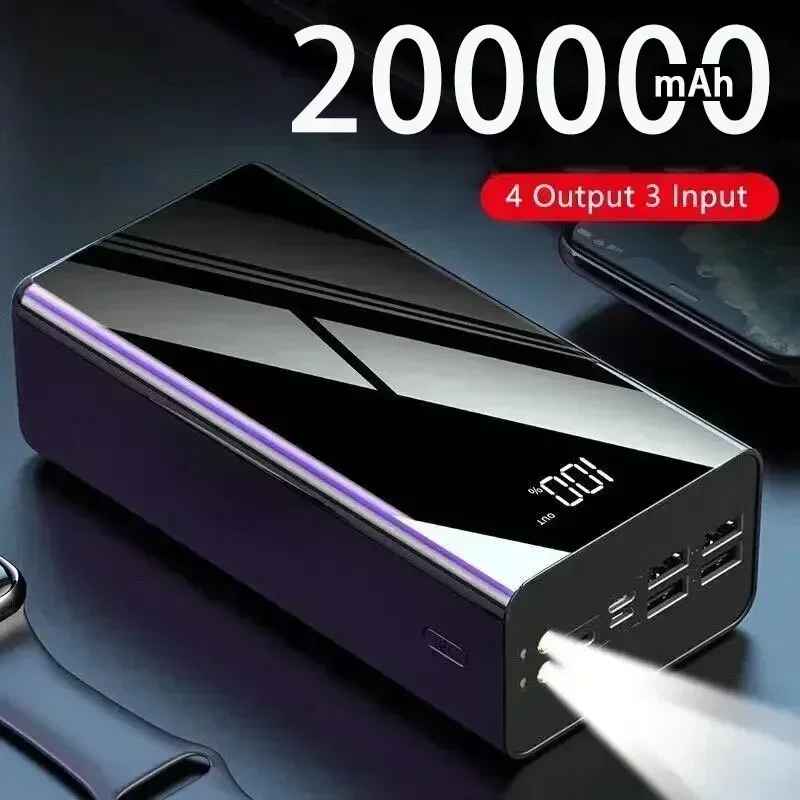 

Power Bank 200000 mAh Портативный PowerBank с быстрой зарядкой 100000 Внешнее зарядное устройство mAh 4 USB PoverBank для Xiaomi Mi 9 iPhone