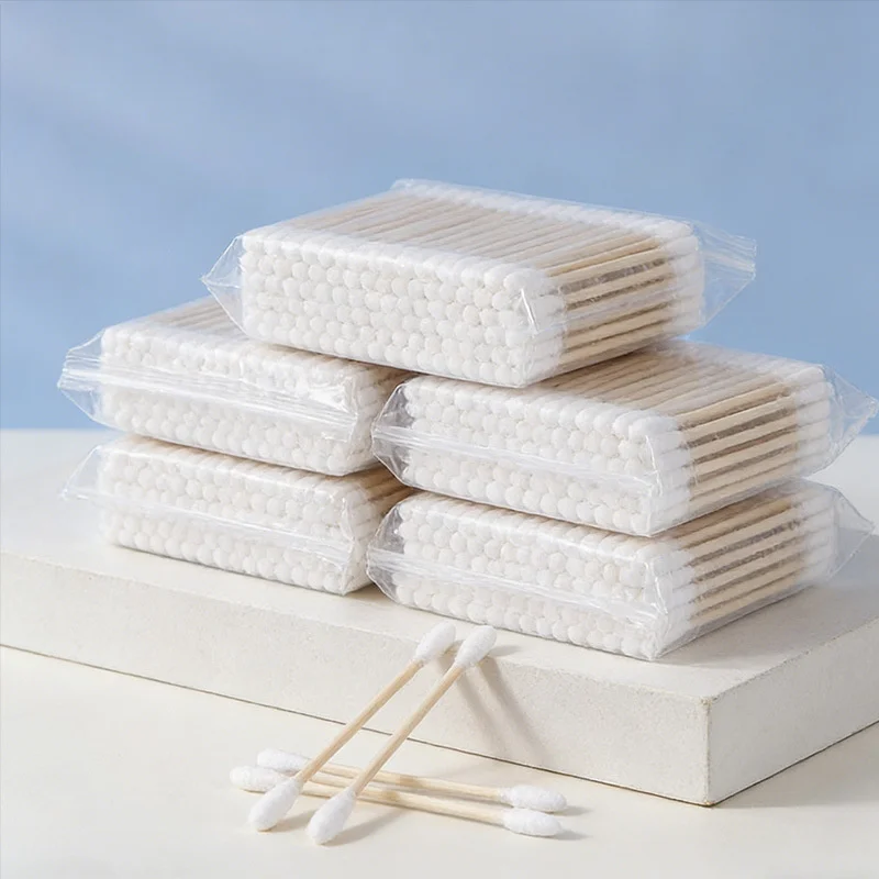 Bulk Pack 100/500/1000pcs Unscented Double-Headed Cotton Swabs with Wooden Sticks for Makeup Removal And Ear Cleaning