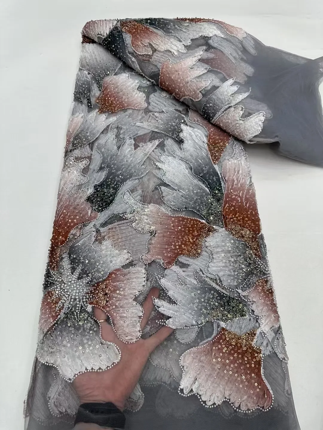 NI AI 2025 African French Tulle Lace Soft French Mesh Net Lace Fabric with Sequins Beads Nigerian Tulle Lace For Wedding