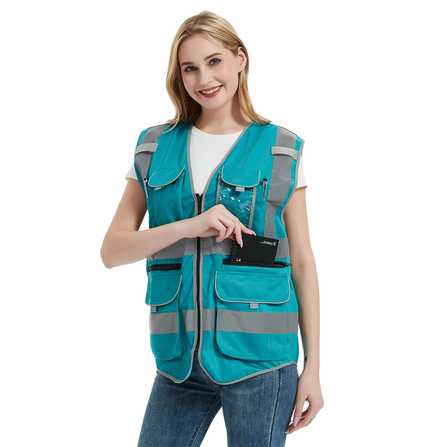 Reflective Vest for Women Work Clothes Hi Vis Vest with Pockets XS-L Waistcoat Reflective Safety Vest Pockets Workwear