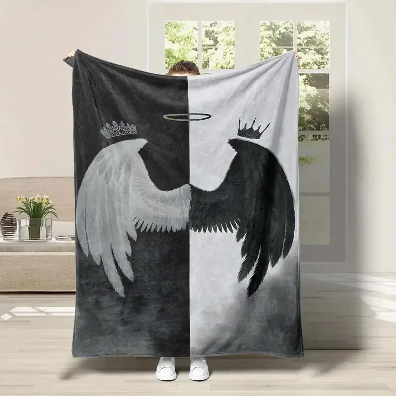 Demon Angel digital-printed polyester Bedroom velvet flannel cover blanket Fleece soft sofa cover blankets for beds