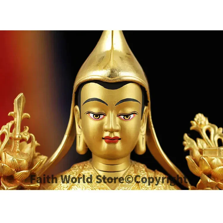 21CM GOOD HOME family hall lobby effective protection Tibetan Buddha dge-lugs-pa Gelugpa tsongkhapa gilding Buddha brass statue