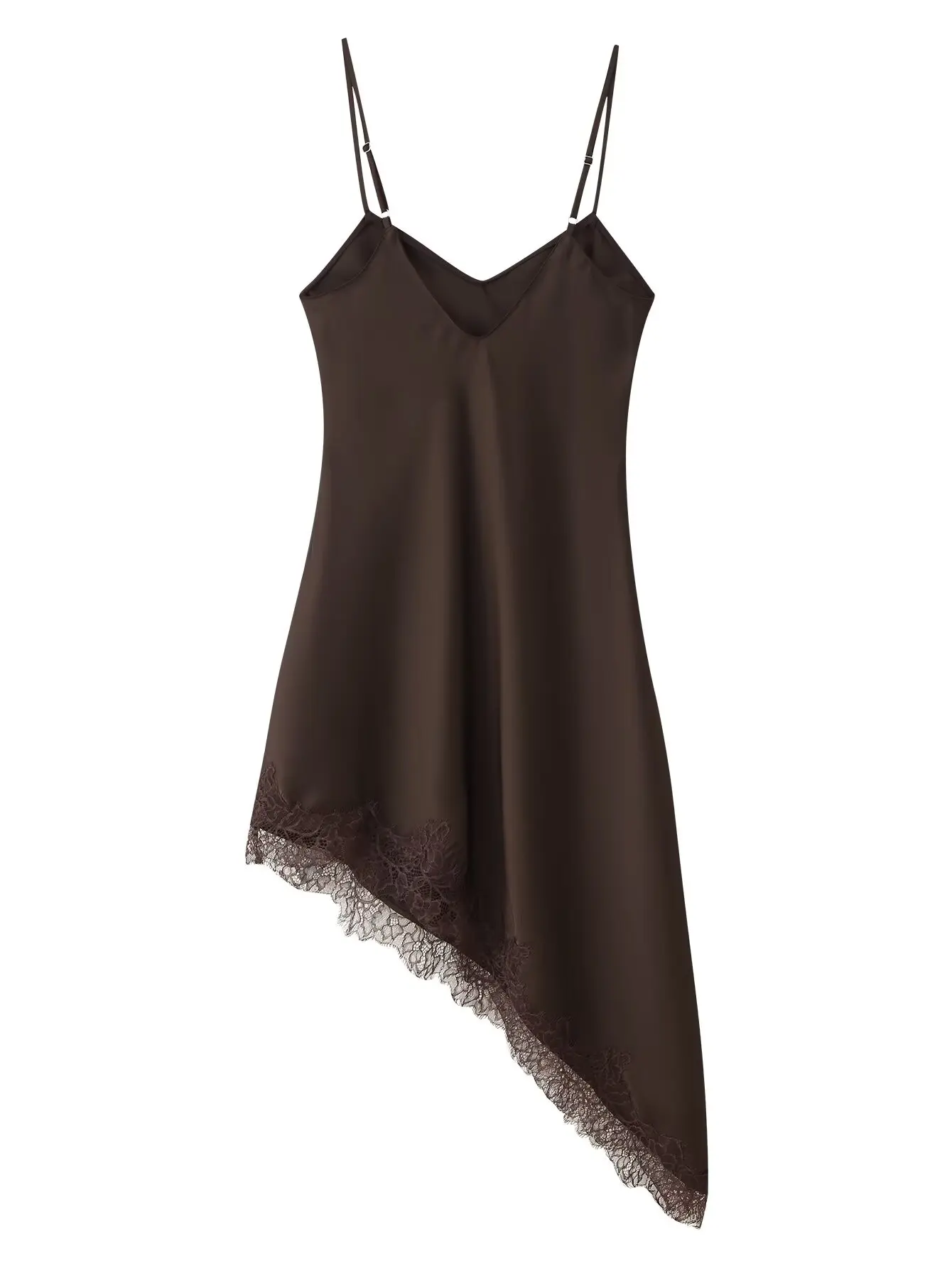 2025 nova chegada feminino cetim vestido sem alças renda guarnição sem costas design assimétrico bainha sexy vestido de festa