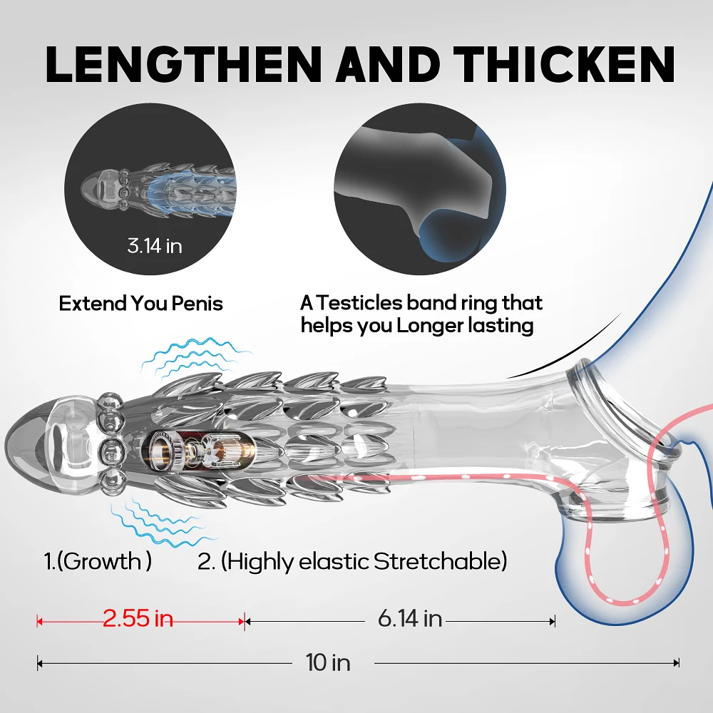Penis Sleeve Extensions Men's Condoms Enlargement Delay Vibrators Crystal Penis Cock Ring Vibrating Penis Cover Sex Toys For Men - Image 5