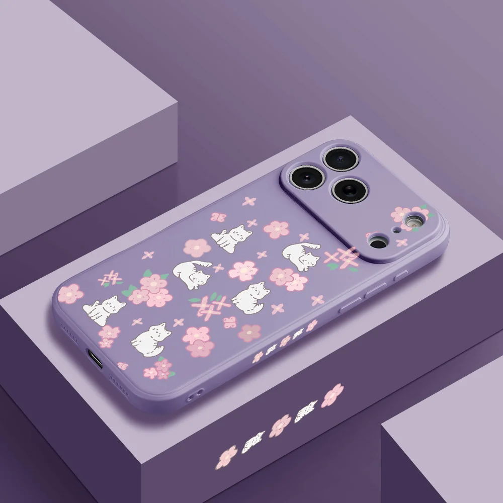 حافظة هاتف Cat Sakura لهاتف iPhone17 ProMax 17 Air 16 15 14 13 12 11 Pro Max XS Max7 8 Plus 16e 16 Plus غطاء من البولي يوريثان