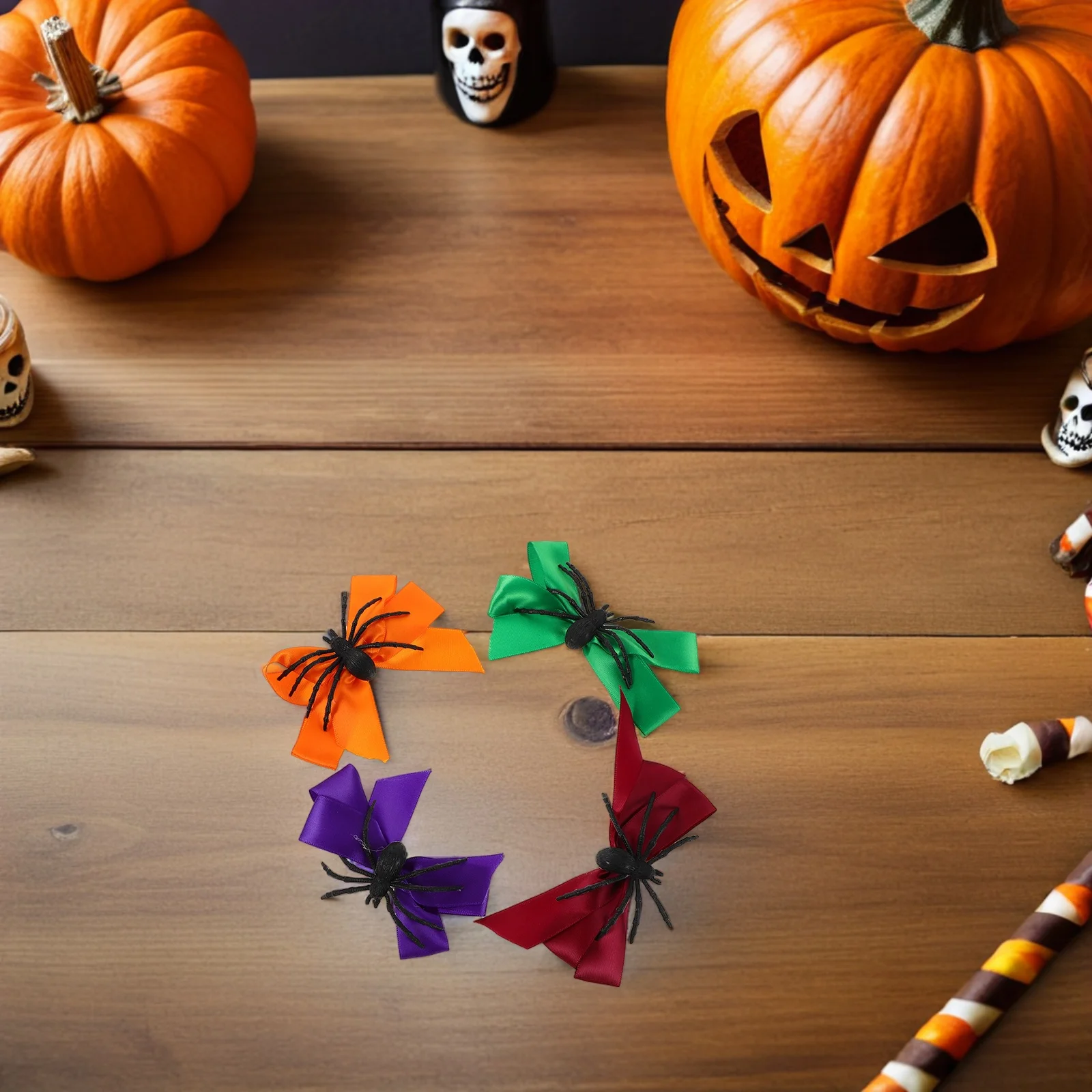 

8 шт., украшения для Хэллоуина, заколки для волос с бантом-пауком, аксессуары для волос для женщин и девочек, вечерние косплей, жуткие банты, зажим-паук