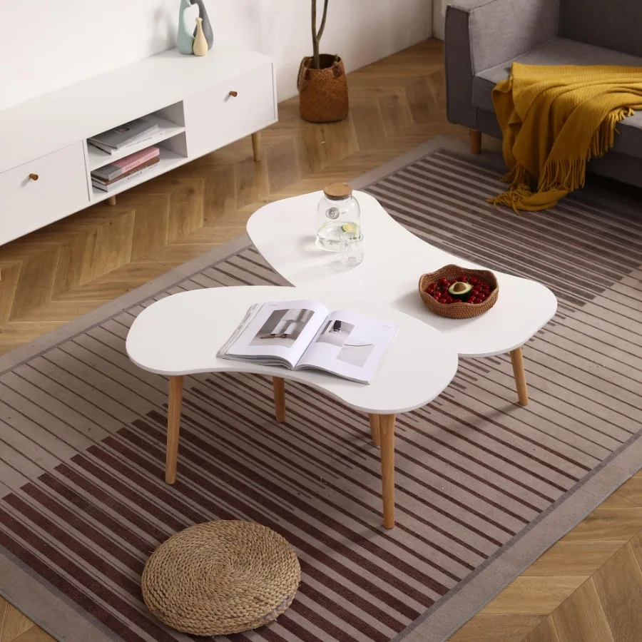 Nut Shape Coffee Table with Solid Wood Legs 35x21 Inches