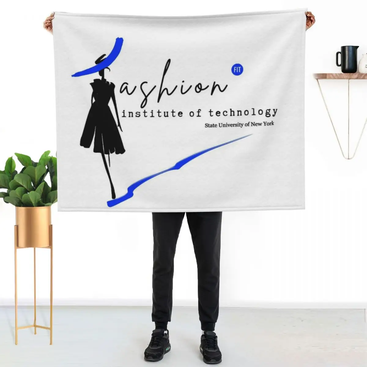 Fashion Institute of Technology In Black Blue Line Throw Blanket couch cozy soft plush fuzzy picnic outdoor blanket