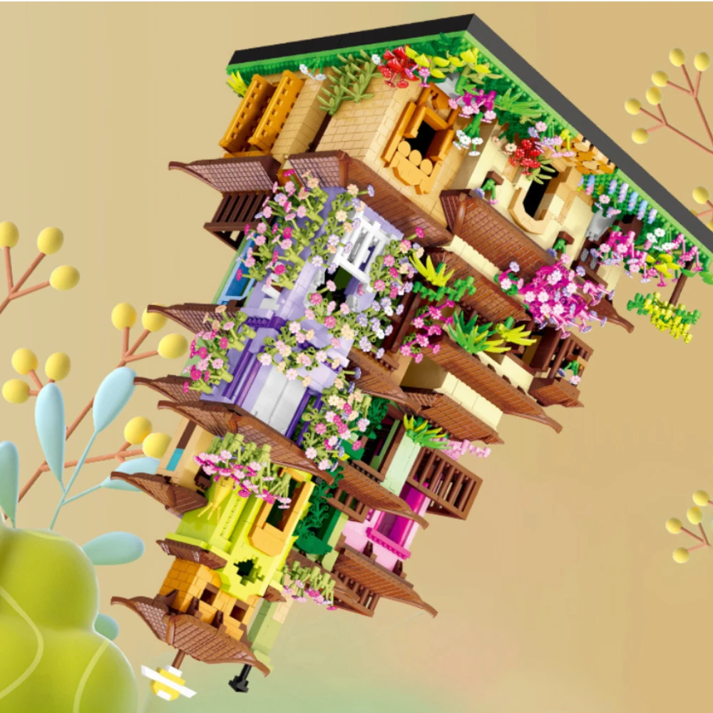 Décennie s de construction de maison de château magique Sakura, modèle d'architecture de vue de rue de ville, mini briques, jouet pour enfant, cadeaux de Noël pour adultes