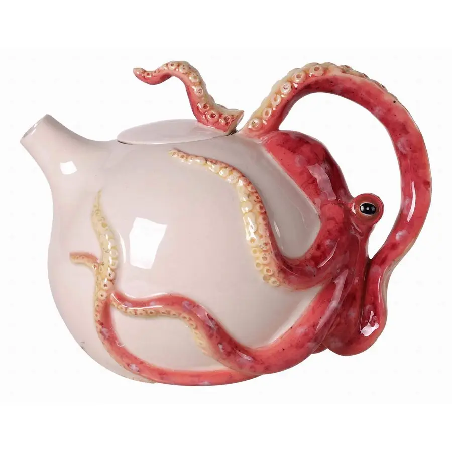 

14451 Red Circular Octopus Teapot, 8.5inch Length