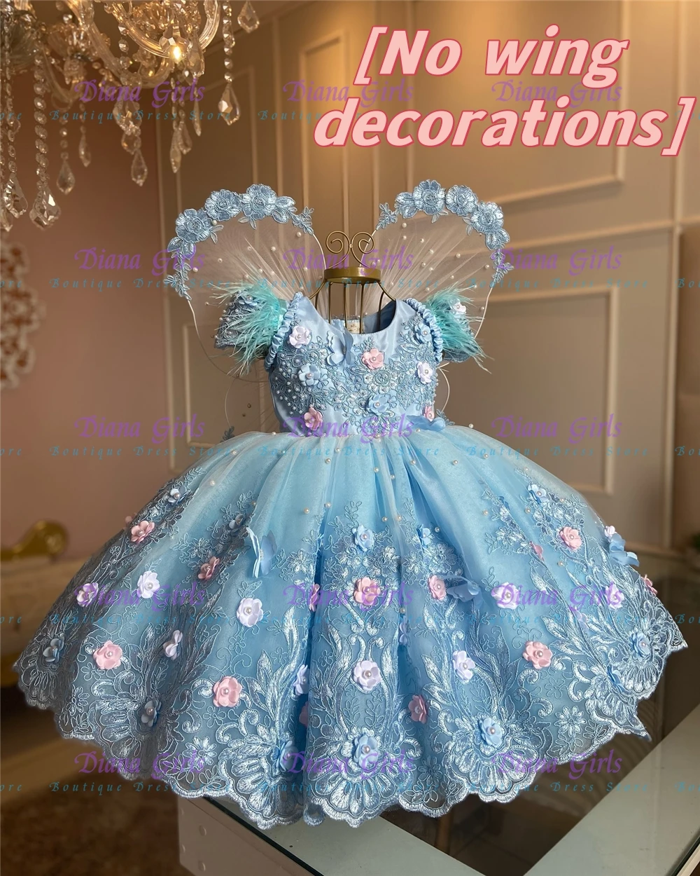 

Роскошное платье с цветочным узором для девочек, синий тюль, летающее качество, 3D аппликация для маленькой принцессы, свадебный бал, вечерние платья для дня рождения