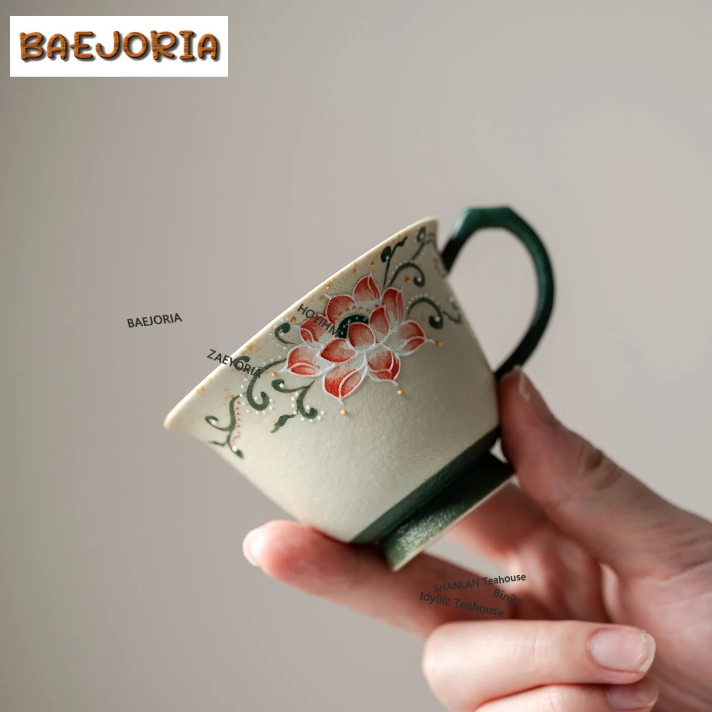 BAEJORIA 80ml Hand-painted Lotus Teacup Creative Tea Bowl Tea Pair Tea-tasting Smelling Cup Chazhan Master Cups Cafes