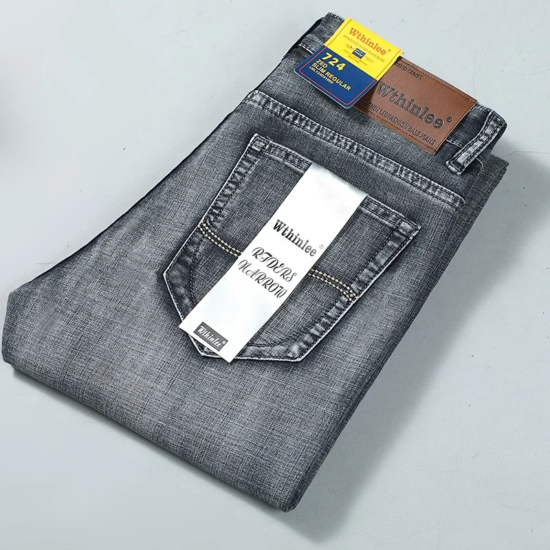 

2026 Wthinlee Slim Washed Jeans Casual Straight Stretch Fashion Classic Blue Black Work Denim Trousers Male Brand Clothing