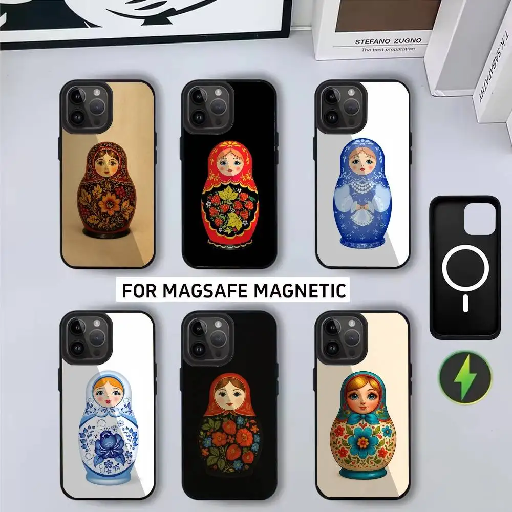 

Cute R-Russian Art M-Matryoshka Phone Case For iPhone17,16,15,14,13,12,11 Plus,Pro Magnetic with Magsafe Wireless Charging