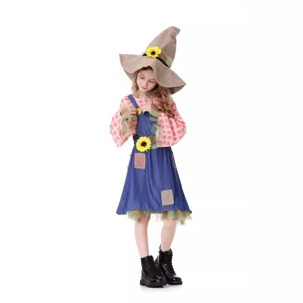 

Halloween Cosplay Costume Parent-child Outfit Pioneer Girl Costume Colonial Dress Kids Floral Village Girl Costumes With Hats