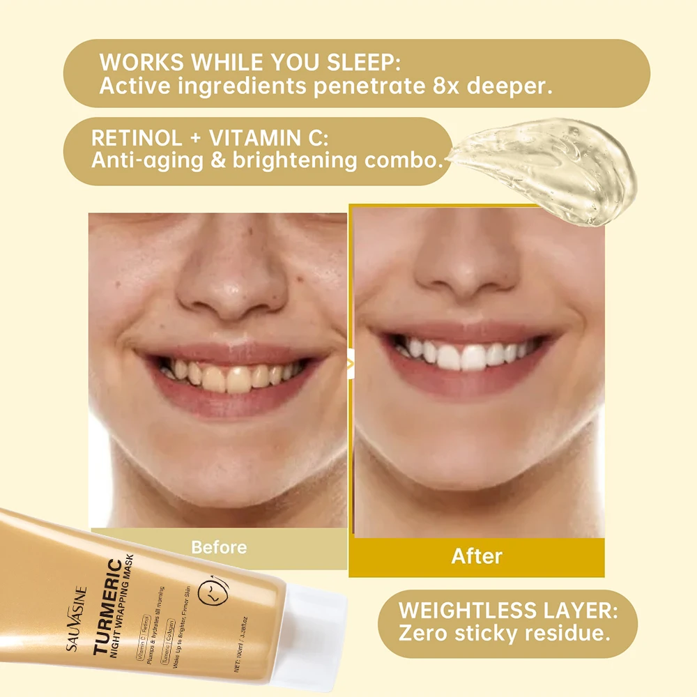 Mascarilla de colágeno profundo de cúrcuma, mascarilla exfoliante facial antiarrugas, mascarillas coreanas para el cuidado de la piel, firmeza de la piel para el cuidado nocturno