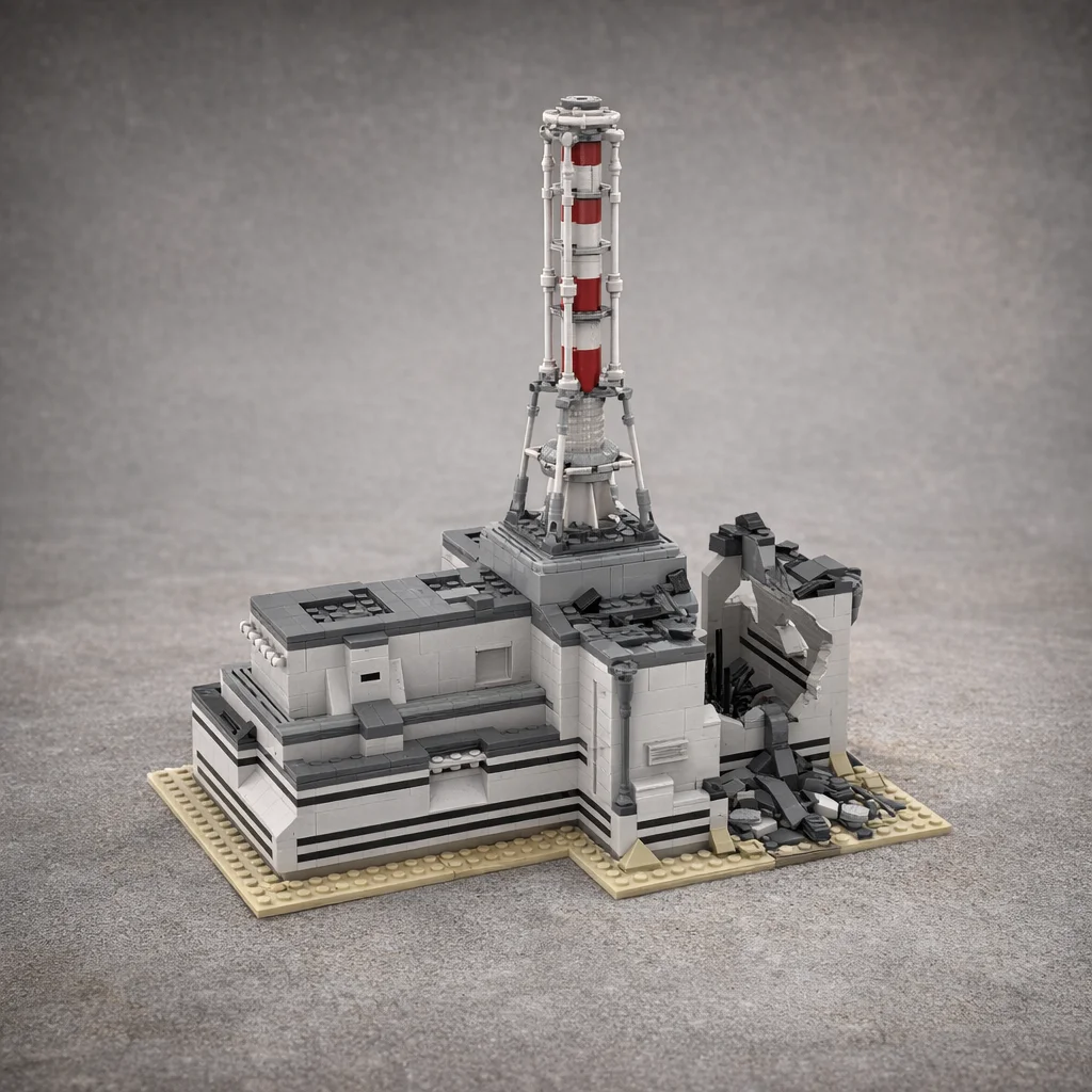 

MOC Nuclear Power Plant Ruins Building Blocks Damaged Reactor Tower Scene DIY Bricks Model Industrial Diorama Compatible Blocks