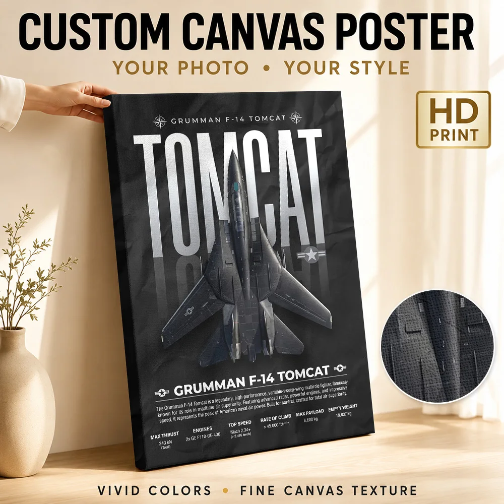 Fighter Jet Grumman F-14 Tomcat Technical Framed Canvas Print Poster Customized Photo Detailed Study Wall Paintings Decoration