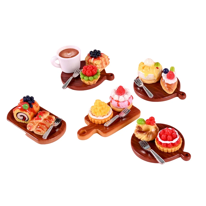 2Pcs/set Dollhouse Mini Kitchen Decoration Dolls House Mini Cake Dessert Model Dollhouse Accessories Pretend Play Toys