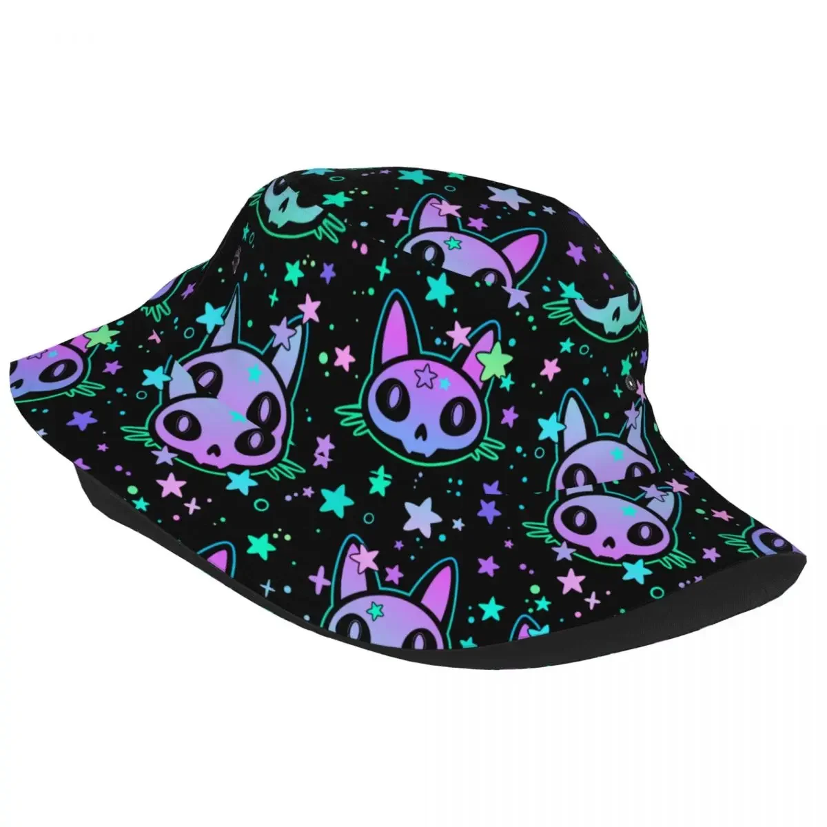 Women Bucket Hat Cute Cat Skulls Stars Spring Headwear Foldable Outdoor Sport Fishing Caps Irish Country Hat Gifts Idea