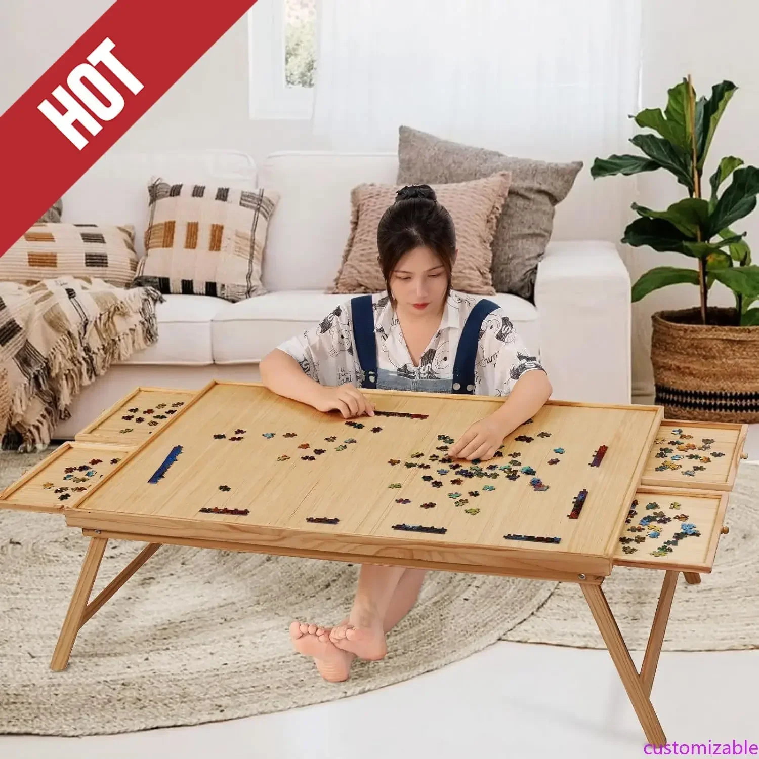 

Настраиваемая деревянная доска для пазлов на 2000 элементов с 4 ящиками, складной стол для пазлов с защитным чехлом, доска для пазлов с