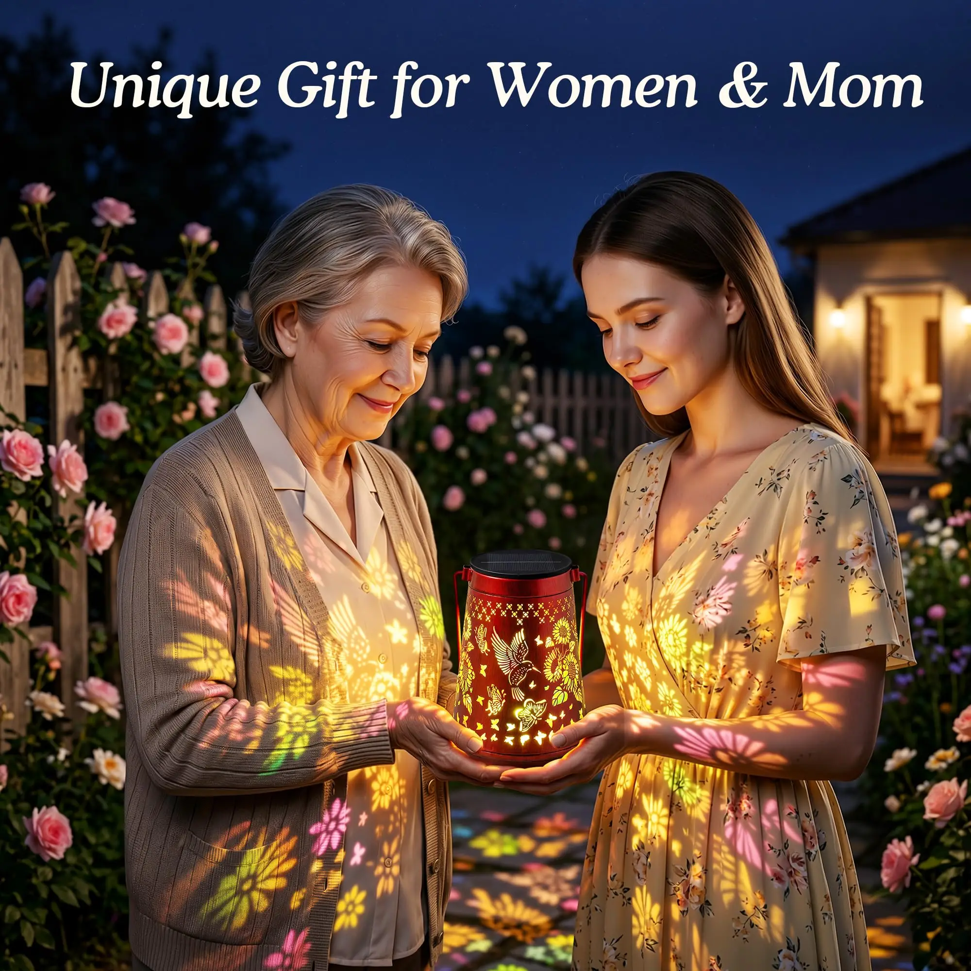 1/2 Pack Colorful Solar Lanterns Outdoor, Hummingbird & Sunflower & Butterfly Patterns, Metal Hanging Lights for Patio & Yard, Garden Decor Gifts for Women, Mom & Grandma, Christmas Decorations