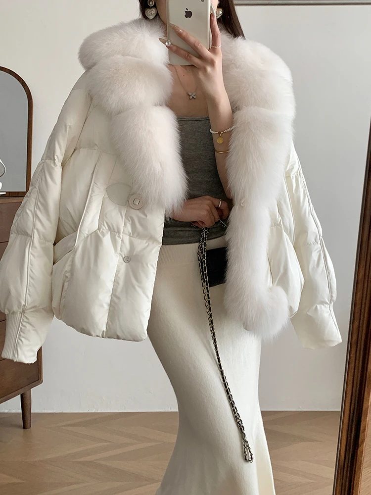 2024 Nowa moda Zimowy kołnierz z naturalnego futra lisa Kurtka z gęsiego puchu Luksusowe kurtki puchowe dla kobiet Odzież parka